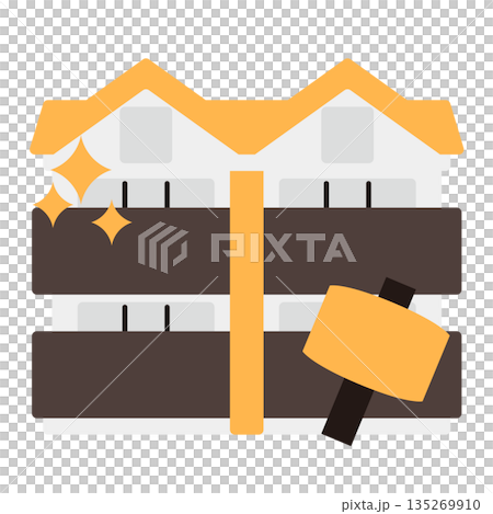 シンプルなアパートのアイコン+ハンマー シンプルなアパートのアイコン+ハンマー 135269910