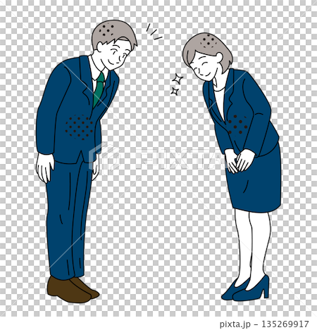 商業插畫：面帶微笑的男女鞠躬 135269917