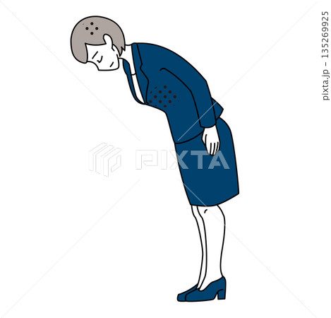 横向きでお辞儀をする女性社員のイラスト 横向きでお辞儀をする女性社員のイラスト 135269925