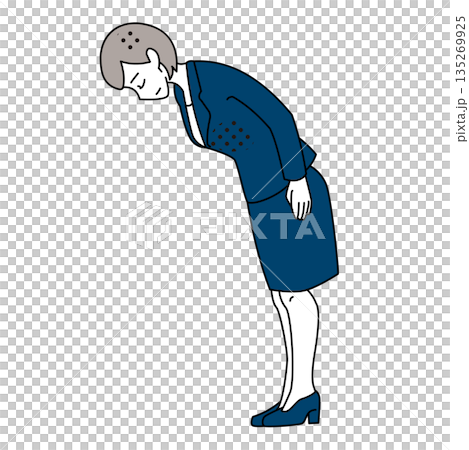 横向きでお辞儀をする女性社員のイラスト 横向きでお辞儀をする女性社員のイラスト 135269925