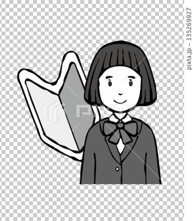 [Monochrome] Girl in uniform, blazer, young leaf mark 135269927