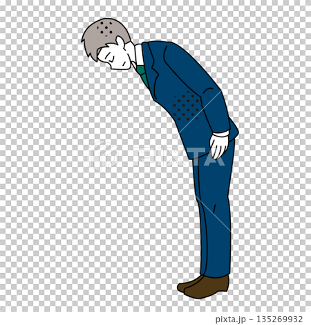 横向きで謝罪のお辞儀をする男性社員のイラスト 135269932