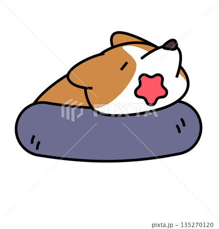 丸くなって眠るコーギーのシンプルでかわいいイラスト 135270120