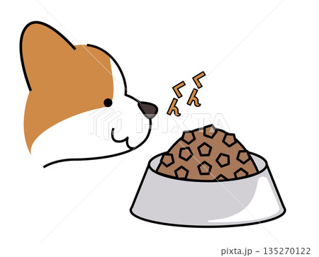 ごはんを前に待つコーギーのかわいいイラスト ごはんを前に待つコーギーのかわいいイラスト 135270122