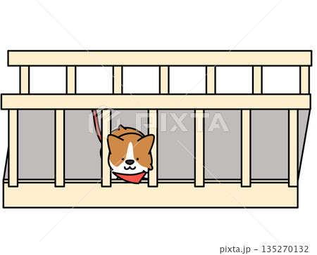 ベランダの柵から顔を出して外を眺めるコーギーのイラスト 135270132