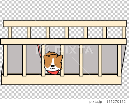 ベランダの柵から顔を出して外を眺めるコーギーのイラスト 135270132