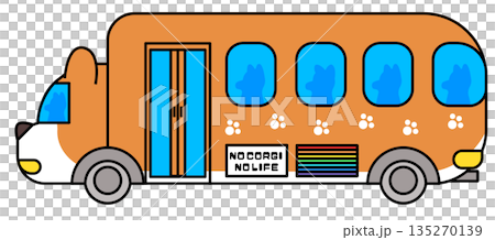 Illustration of a cute shuttle bus with a dog paw print design Illustration of a cute shuttle bus with a dog paw print design 135270139
