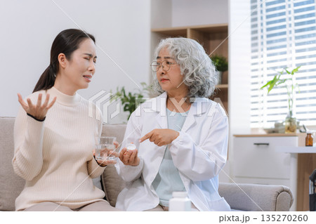 Female patient receiving therapy for depression and stress in a psychiatric clinic. 135270260