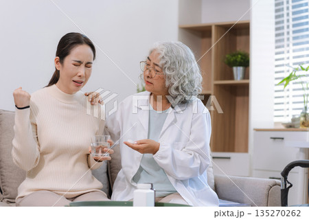 Female patient receiving therapy for depression and stress in a psychiatric clinic. 135270262