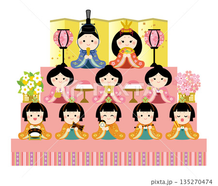 かわいいひな段のイラスト ひな祭り かわいいひな段のイラスト ひな祭り 135270474