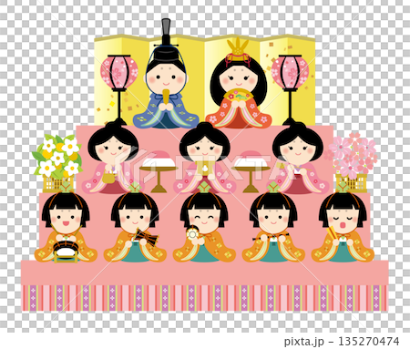 かわいいひな段のイラスト ひな祭り かわいいひな段のイラスト ひな祭り 135270474