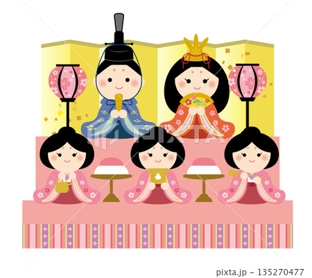 かわいいひな段のイラスト ひな祭り かわいいひな段のイラスト ひな祭り 135270477