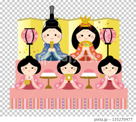 かわいいひな段のイラスト ひな祭り かわいいひな段のイラスト ひな祭り 135270477