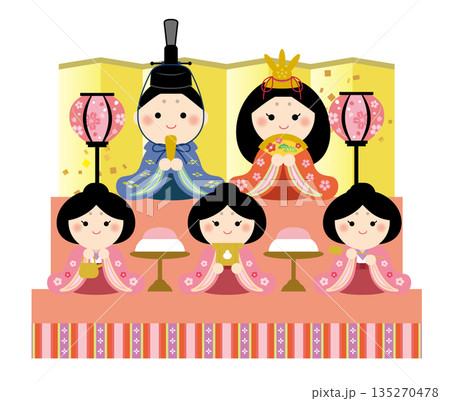 かわいいひな段のイラスト ひな祭り かわいいひな段のイラスト ひな祭り 135270478