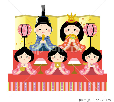 かわいいひな段のイラスト ひな祭り かわいいひな段のイラスト ひな祭り 135270479