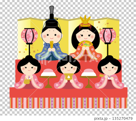 かわいいひな段のイラスト ひな祭り かわいいひな段のイラスト ひな祭り 135270479