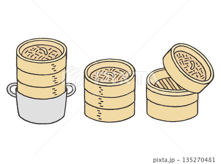 せいろの手描きイラストセット（カラー） 135270481