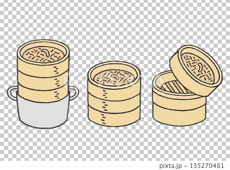 手繪竹蒸籠插圖（彩色） 135270481