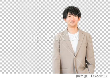 Smiling young Asian businessman in a suit or jacket (office casual, refreshing, job change, employment) Smiling young Asian businessman in a suit or jacket (office casual, refreshing, job change, employment) 135270595