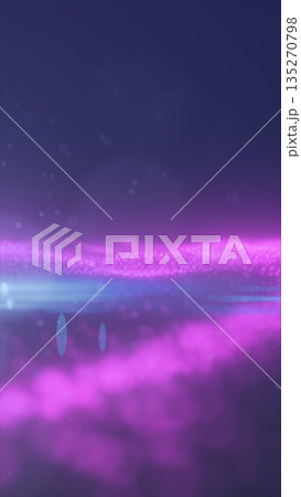 Glowing neon pink particle waves forming a soft futuristic landscape against a deep blue background Glowing neon pink particle waves forming a soft futuristic landscape against a deep blue background 135270798