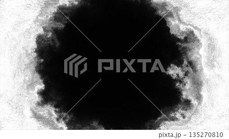 High-contrast black and white cloud-like energy forming a circular frame around a dark central void 135270810