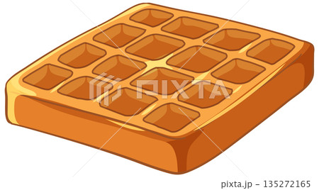 Golden Brown Belgian Waffle Vector Illustration on White Background 135272165