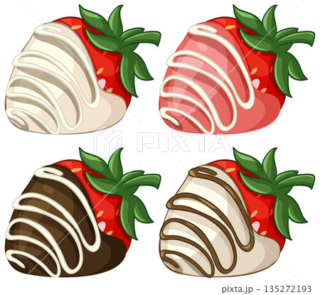 Vector Illustration Set of Four Chocolate Dipped Strawberries with Drizzle 135272193
