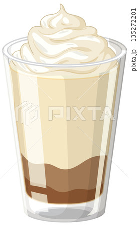 Iced Coffee Latte with Whipped Cream Topping Vector Illustration 135272201