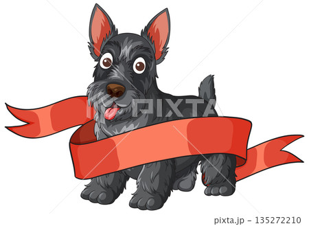 Scottish Terrier Cartoon with Red Ribbon Banner 135272210