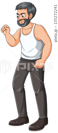 Angry Bearded Man Clenching Fist in Side View 135272241