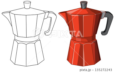 Red Moka Pot Coffee Maker Vector Illustration and Line Art 135272243