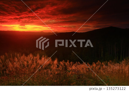 朝焼けに染まる山並み 135273122