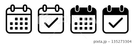 チェックマーク入りのカレンダーとシンプルなカレンダーのアイコンセット チェックマーク入りのカレンダーとシンプルなカレンダーのアイコンセット 135273304