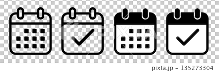 チェックマーク入りのカレンダーとシンプルなカレンダーのアイコンセット チェックマーク入りのカレンダーとシンプルなカレンダーのアイコンセット 135273304