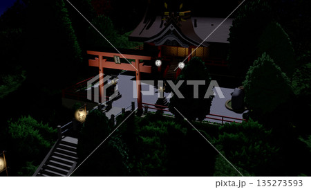 アニメーションの背景に使える『夜の神社』 135273593