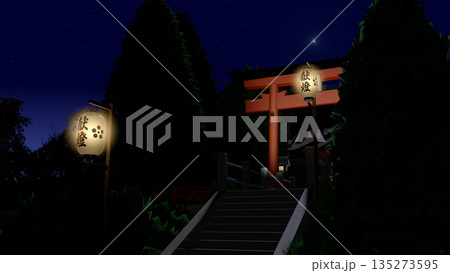 アニメーションの背景に使える『夜の神社』 135273595