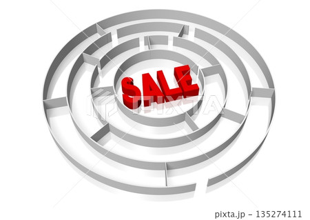 Sale word and maze isolated on white background - 3D illustration 135274111