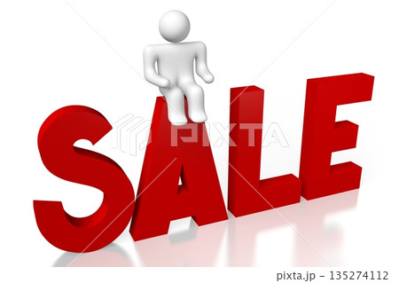 Sale word and cartoon character - 3D illustration 135274112