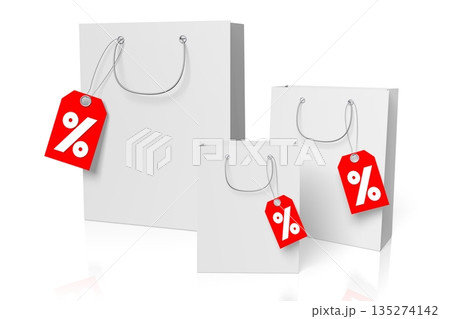 Shopping bags with price tags - sale concept - 3D illustration 135274142