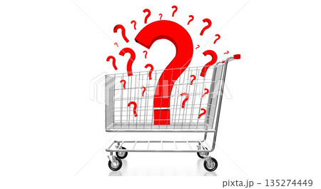 Question marks inside a shopping cart - 3D illustration Question marks inside a shopping cart - 3D illustration 135274449