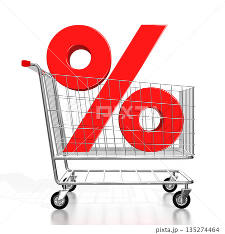 Sale concept, percentage sign, shopping cart - 3D illustration Sale concept, percentage sign, shopping cart - 3D illustration 135274464