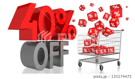 40 percent off, shopping cart - 3D illustration 135274475