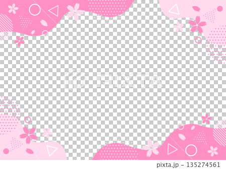 春季櫻花幾何圖案邊框背景素材，A4尺寸，A3尺寸，銀比例，透明 135274561