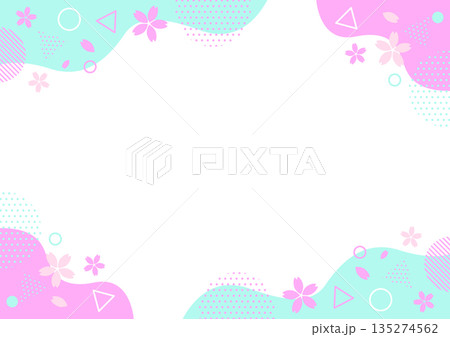 春と桜の幾何学模様フレーム 背景素材 A4サイズ A3サイズ 白銀比 透過 135274562