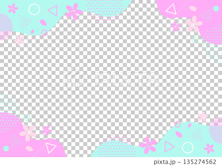 春と桜の幾何学模様フレーム 背景素材 A4サイズ A3サイズ 白銀比 透過 135274562