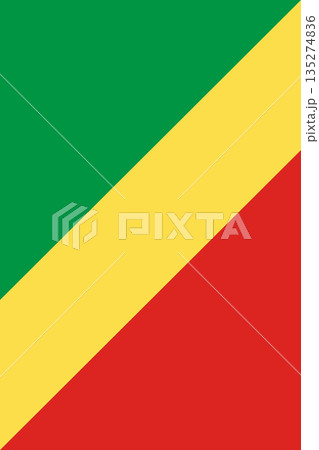 Republic of the Congo vertical flag in official colors, dimensions and aspect ratio. Vector flag symbolizing national pride, identity, heritage, patriotism and authority 135274836