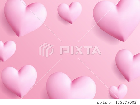 Soft pink 3D hearts on a pastel gradient...のイラスト素材 [135275082] - PIXTA