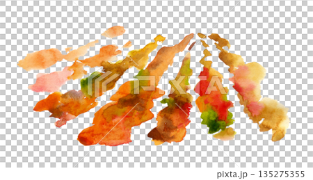 Warm watercolor diagonal shapes of vineyard rows at harvest time, pasture farmland, earthy tones. Hand drawn isolated illustration for wine labels, travel themes, rustic decor, Mediterranean design. 135275355