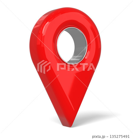 Red and silver balloon location pin with a hole - 3D illustration Red and silver balloon location pin with a hole - 3D illustration 135275491
