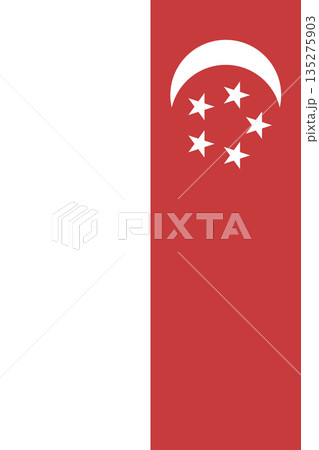 Singapore vertical flag in official colors, dimensions and aspect ratio. Vector flag symbolizing national pride, identity, heritage, patriotism and authority 135275903